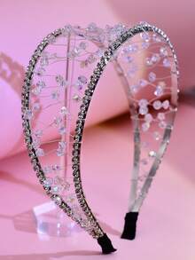 1pc Shiny Silver Crystal Rhinestone Wide Headband, Minimalist Fashion Crystal Beaded Hollow Hair Hoop, Suitable For Bride, Wedding, Celebration, Outing, Party, Casual Wear Hairband - Silver - View 4