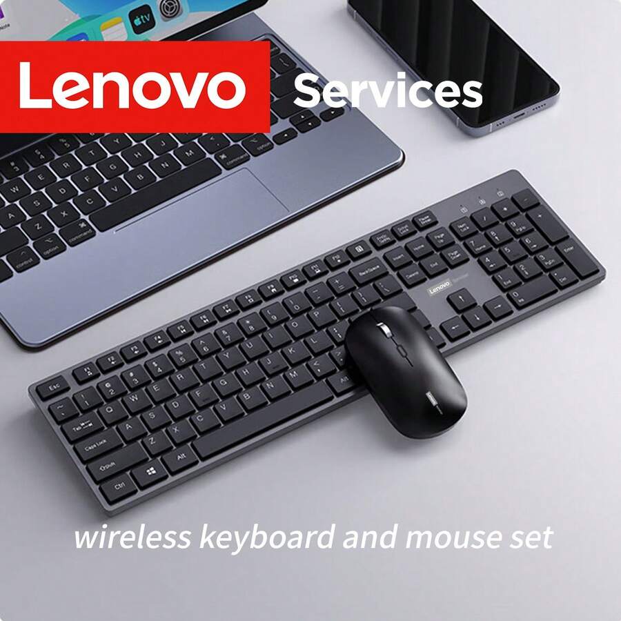 Lenovo 無線鍵盤滑鼠組合 2.4G USB 接收器 即插即用 全尺寸數字鍵盤 舒適握感滑鼠 適用居家辦公電腦