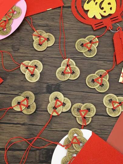 3/1 מטבע מזל בסגנון סיני מסורתי בסגנון אדום, תליון פנג שואי וינטג', עיצוב הבית, מתנות למסיבה, מתאים לחדרים שונים, אידיאלי לקישוטי מסיבה, מתנות הפתעה למסיבה