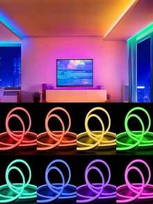 RGB Neon Light Strip, LED Light Strip, Silicone Rope Light, USB Powered Flexible Light Strip With 44-Key Remote Control, Suitable For Gaming Room, Party, Wall, Ceiling, Home, Room, Garden, Christmas, Gathering, TV/Computer Backlight Decor, Home Decor, Holiday Decor, Party Decor, Birthday Decor, Halloween Decor - Multicolor - View 9