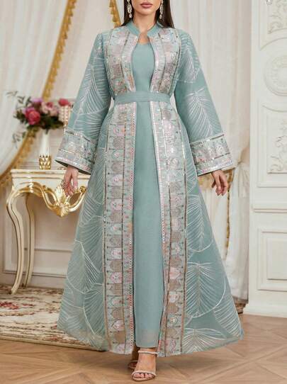 Solessence 奢华优雅刺绣亮片拼接女士晚礼服，适合节日、学院风、度假等各种场合，四季皆宜，两件套