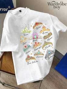 Disney Round Neck Short Sleeved Printed T-Shirt, Crown Pattern Printed T-Shirt, 2026 New T-Shirt, Family Leisure Vacation T-Shirt, Suitable For Both Men And Women, High-Quality Pure Cotton T-Shirt, Suitable For All Seasons, Comfortable And Breathable | Exquisite Design | The Best Choice For Giving Gifts - 白色 - 查看 3