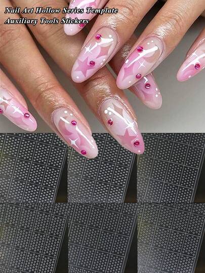 6 pièces Série creuse d'art des ongles Pochoir de peinture par jet d'encre Outils auxiliaires Autocollants Papillon intelligent, Étoiles filantes, Étoiles, Styles d'amour Fournitures pour ongles