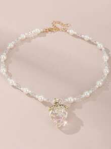 Collar con colgante de fresa de colores, diseño de cuentas de perlas y cristal, joyería exquisita para niñas, regalo de fiesta - Multicolor - Ver 12