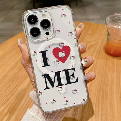 SANRIO 新款INS韩版波点透明线条“我爱我”磁吸手机壳，适用于 17 Pro/16 Pro Max/15 Pro Max/14 Pro Max/13 Pro Max/12 Pro Max/14 Pro/13 Pro Max/12 Pro Max/11，时尚小众手机壳保护套，送给女朋友、闺蜜、情侣的绝佳礼物
