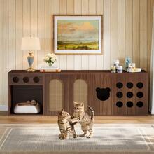 Tribesigns 70.9-Inch Extra Large Cat Litter Box Enclosure, Modern Farmhouse Hidden Litter Box Furniture Cabinet With Front Entry And 2-Tier Shelf, XL Wooden Indoor Cat House With Open Storage And Door - 棕色 - 查看 6