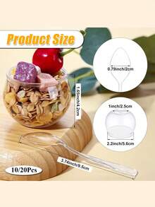 10/20个装塑料甜点杯，带勺子，酸奶杯/水果杯/开胃菜杯，适合派对，迷你甜点杯，可盛放布丁、水果、冰淇淋，婚礼用品 - 透明 - 查看 4