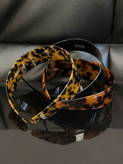 1pc Women's High Crown French Classic Fashion Wide Leopard Print Acetate Headband, Outdoor Washing Face Hair Clip With Teeth Anti-Slip, Hair Tidy Headpiece