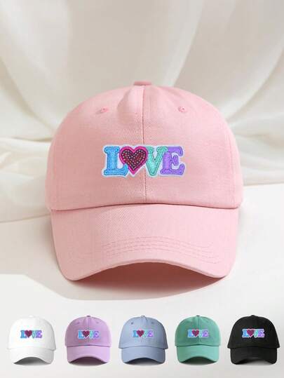 1pc Colorful Heart Embroidered Baseball Cap, Personalized Letter Embroidery Streetwear Casual Hat For Spring, Autumn, Travel, Beach