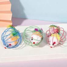 1pc Interactive Cat Toy With Tail - Artificial Feather. Endless Fun Hamster Cat Toy, Made Of Durable Fabric Material, Cat Interactive Toy - Multicolor - View 6