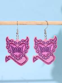 一对时尚创意趣味独特精致可爱卡通爱心锁链恶魔标语亚克力吊坠耳环，适合女性日常穿搭、节日和派对场合。 - 彩色 - 查看 1