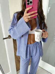 Nina Bonheur 2pcs Women Loose Comfortable Breathable Long Sleeve Top And Long Pants Pajama Set - Blue - View 3