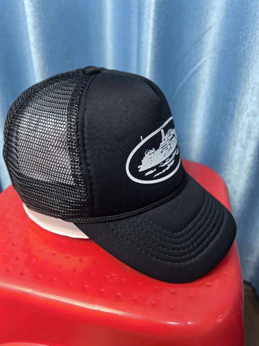 Gorra de béisbol con bordado de letras negras, visera para el sol - A - Ver 1