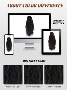 NAMM 黑色齐肩马尾假发，18英寸波浪形爪夹马尾假发，多层蓬松浓密波浪夹式假马尾，柔软合成假发 - 黑棕色 - 查看 6