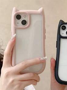 Animal Ears 1pc Pink Cute Kitten-Shaped 2-In-1 Protective Case/Black Cute Kitten Phone Case With Long Leather Strap, Compatible With Apple 17 Pro Max/16 Pro Max/15 Pro Max/17 Pro/16/15/14/13/12/11 - Pink - View 4