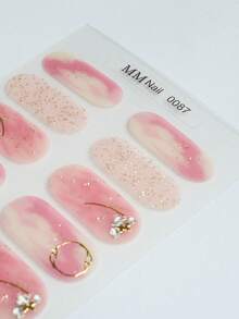 半固化凝胶美甲贴，果冻米色，16片装，无需UV灯，沙龙品质，持久耐用 - 珊瑚橙 - 查看 6