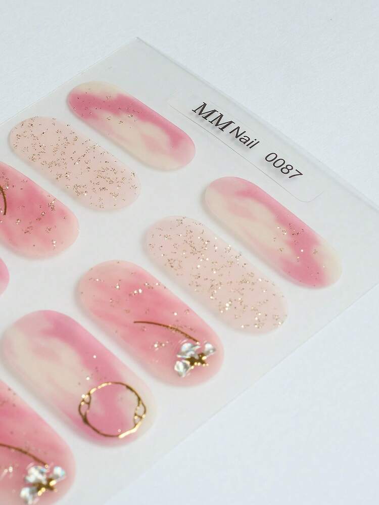 SSemi Cured Gel Nail Strips , Jelly Beige, 16 Pcs Gel Nail Wraps, Stickers, No UV Light Required, Salon Quality, Long Lasting - Coral Orange - View 5