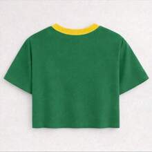 Cropped T-Shirt Brazil Print Top Blouse Round Neck Short Sleeve World Cup  Brazil  Fans - Green - View 2
