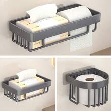 Bathroom Toilet Paper Holder Rack, Mesh Basket, No Drilling Required, Wall-Mounted Toilet Paper Box, Tissue Box For Washroom - Multicolor - View 1