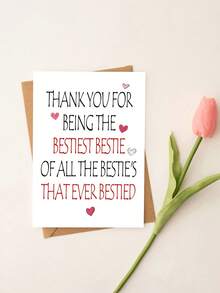 1张“最棒的闺蜜”最佳朋友贺卡，附信封 - 送给闺蜜的甜蜜感谢卡和生日卡，时尚友情礼物，内页空白 - 查看 3