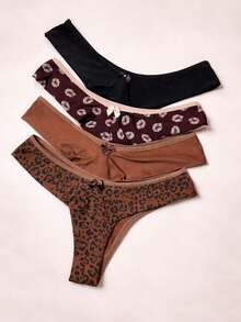 Set Of 4 Comfortable Double-String Microfiber Panties For Everyday Wear. - 棕色 - 查看 1