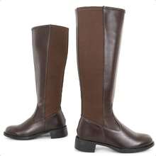 Women's High-Top Riding Boot With Side Zipper, Comfortable, Low Heel, Non-Slip, Stylish Winter Fashion - Coffee Brown - View 9
