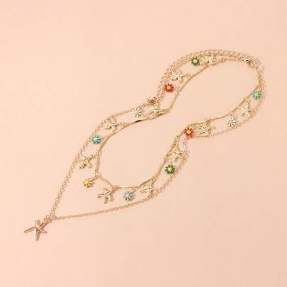 海星合金吊坠项链，花卉精致简约奢华女士项链