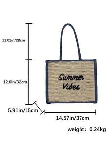 2026 Spring Letter Print Large Capacity Woven Shoulder Bag, Fashion Business Commuter Bag, Minimalist Versatile Lightweight Tote Bag - Blue - View 3
