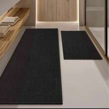 1/3pcs Set Linen-Like Anti-Slip Absorbent Bath Mat, Silica Gel Vintage Pattern Bathroom Mat, U-Shaped Toilet Rug, Washroom Sink Foot Pad, High Quality Thick 6.3mm - Right-angled Square - Black - View 7