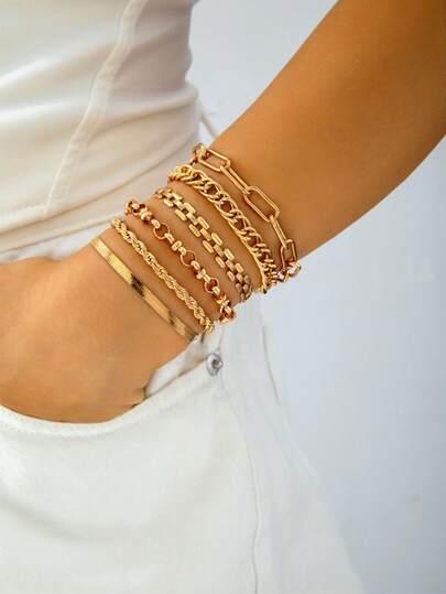 Set de 6 piezas de pulseras trenzadas con diseño geométrico hueco, adecuadas para apilar diariamente, regalo exclusivo para playa y vacaciones