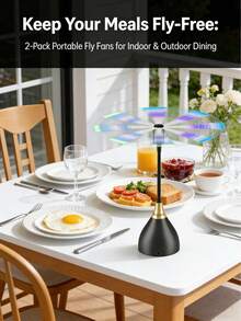 Fly Repellent Fan 2/3pcs - Battery/USB Charging Cable, Efficient Desktop Fly Repellent Fan, Soft Blades, Suitable For Home, Picnic, BBQ Party And Other Occasions, Portable Insect Repellent, Quiet Operation (Note: Battery Not Included) - White - View 7