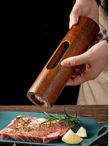 2pcs Acacia Wood Pepper Grinder Set, Acrylic & Solid Wood Transparent Pepper & Salt Grinder Bottles, Party Supplies, Home Dinner - Brown - View 3