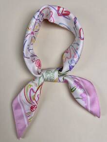 1 chiếc khăn lụa vuông in hoa và bướm dành cho nữ, phụ kiện khăn quàng cổ và khăn trùm đầu thanh lịch. - Hồng - Xem 3