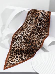 1条新款豹纹链条设计褶皱小方巾，时尚百搭，适合日常佩戴 - 彩色 - 查看 3