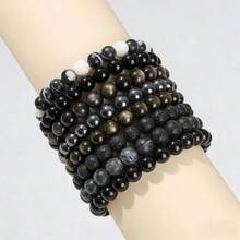 黑色天然石圆珠手链，波西米亚风，灵气疗愈弹力饰品，日常佩戴，热门款 - 黑色 - 查看 5