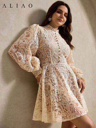 Đầm không tay/tay dài xuyên thấu thêu họa tiết Paisley lãng mạn, thanh lịch, phối lưới, vải gấm móc, đầm nữ gợi cảm, phù hợp cho mọi mùa, đi làm, đi nghỉ mát, lãng mạn và đám cưới.