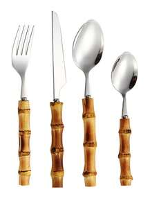 2/4/12件套天然竹柄不锈钢餐具套装，天然竹柄复古防滑，不锈钢镜面抛光，锯齿刀刃锋利，适合切牛排，叉勺一体式设计，可用于甜点和咖啡，新款中式高端餐具，适用于家庭用餐、民宿和餐厅，易于清洁且耐腐蚀，提升用餐体验，INS风格西式餐具套装，适用于节日、生日派对和日常用餐。 - 彩色 - 查看 13