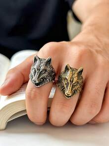 1 Peça Anel Masculino Vintage Punk Rock Cabeça de Lobo, Material em Aço Inoxidável 316, Revestimento a Vácuo Eletrolítico de Ouro 18K, Adequado para Uso Casual Diário, Viagem, Festa com Tema, Uso em Arte de Rua - Anel masculino com cabeça de lobo - Visão 6