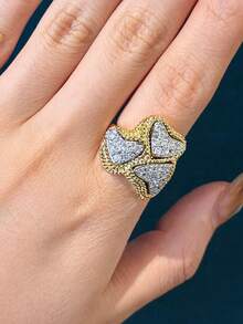Bộ trang sức gồm bông tai và nhẫn hình trái tim bằng thủy tinh mạ vàng 18K kiểu cổ điển, chất liệu đồng giả cổ, thích hợp làm quà tặng sinh nhật và phụ kiện dự tiệc. - Vàng - Xem 5