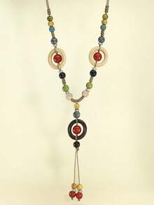 1 pieza Nuevo collar colgante de metal asimétrico geométrico largo y colorido con cuentas exagerado de estilo bohemio - Multicolor - Ver 9
