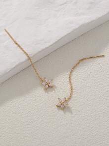 1 Đôi bông tai xỏ lỗ thời trang tối giản đính đá Zirconia hình ngôi sao tua rua - Vàng - Xem 7