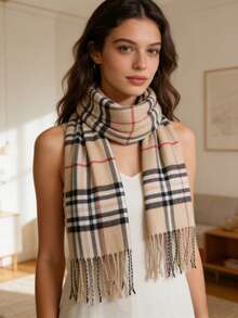 1条经典格子围巾，男友风围巾，保暖男士围巾，双面男女通用，生日礼物，秋冬男士配饰围巾 - 彩色 - 查看 1