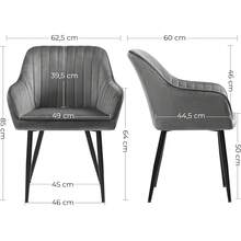 SONGMICS Esszimmerstuhl, 2er Set, Küchenstuhl, Sessel, Samt, Polsterstuhl mit Armlehnen, Loungesessel, bis 120 kg belastbar, Metallbeine, für Esszimmer, Küche, grau-tintenschwarz LDC087G02 WESI - Hellgrau + Tintenschwarz - Übersicht 3