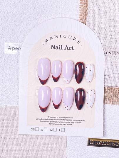 10-Piece Handcrafted Nude-Pink Stripe & Polka Dot Press-On Nails Set (S/M/L): Nude-Pink Base With Colorful Stripes, Polka Dots & Gradient Accents, Retro Fresh Style, Shiny Fine Texture, Fits Daily Outings, Sweet Dates, Reusable,Light Purple Base With Tortoiseshell French Trim,Nude-Pink Base With Navy French Trim, Polka Dots & 3D Blueberry Accents, Fresh Energetic Style