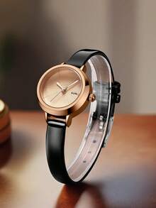 1pc Minimalist Elegant Women's Quartz Watch Fashion Classic Small Round Dial Premium Alloy Material Retro Temperament Elegant Minimalist Subtly Luxurious Style Perfectly Complements Modern Casual Wear - Black - View 2