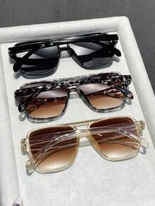 3副休闲PC（聚碳酸酯）方形镜框眼镜，Y2K风格，防紫外线，适合海滩、旅行、派对、送礼、日常搭配，女士套装 - 彩色 - 查看 3