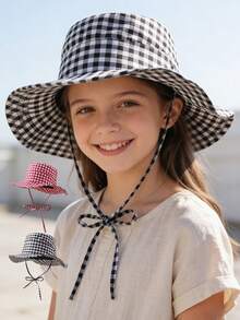 1pc Adjustable Black & White Plaid Denim Baseball Cap, Casual Beachwear For Teenagers - 1PC - View 2