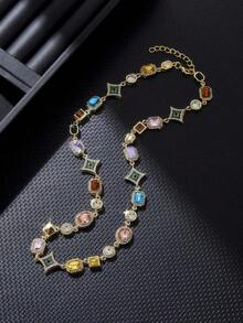 1PC Hip Hop Jewelry Fashion Colored Zirconia Iced Out Necklace For Women Crystal Gemstone Link Chain Pendant For Women Bridal Party Jewelry - 項鍊 - 查看 1