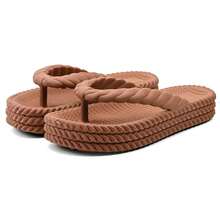 Women's Cloud Platform Flip-Flops With Braided Straps - Comfortable - Rust Brown - View 4