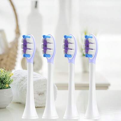 4pcs Replacement Brush Heads For Click-On Handles , Soft Bristles Toothbrush Heads, Fits HX3/HX6/HX9 Series: HX3210, HX6150, HX6500, HX6730, HX6930, HX9332, HX9342, HX9370